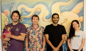 (l to r) Nick Bellono with Sunny, Trey Scott, Rishav Mitra, and Amy Lee